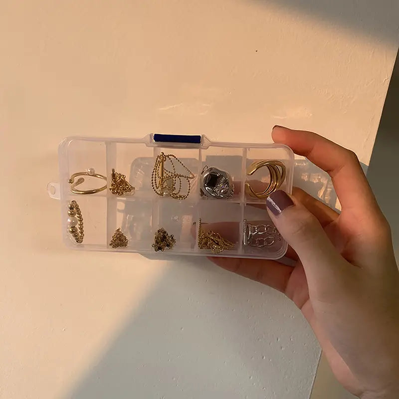 Clear 10-Grid Portable Jewelry Organizer Box