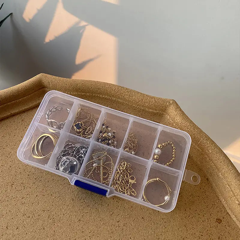 Clear 10-Grid Portable Jewelry Organizer Box