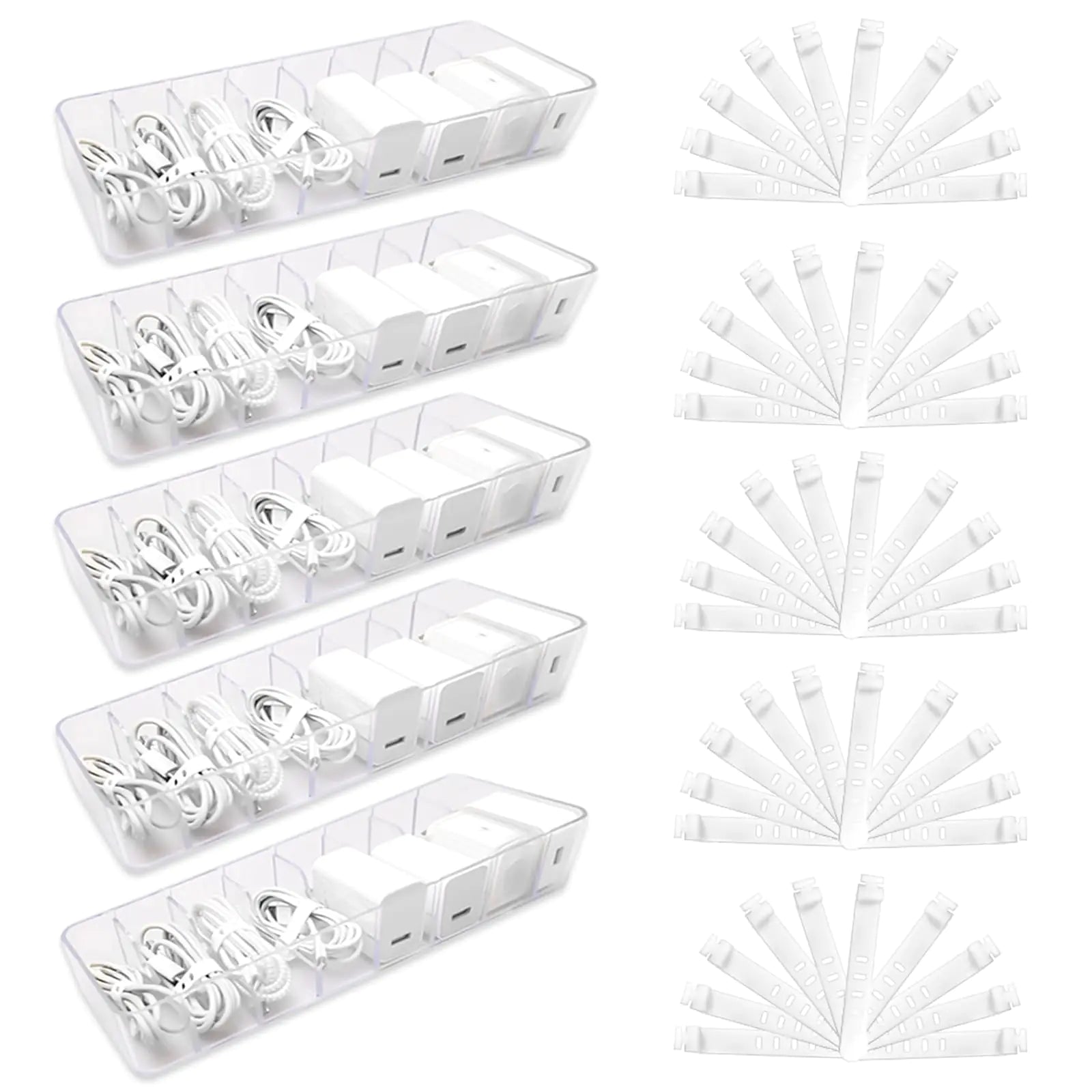 5 Pcs Clear Plastic Charger Cord Organizer Box