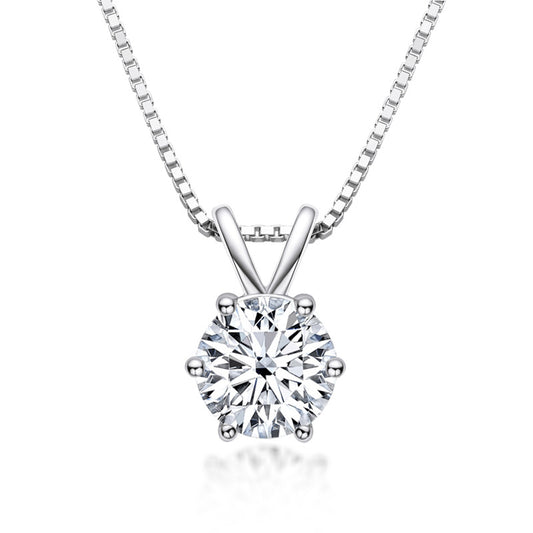 Classic Necklace with 3EX Cut 1.0 CT 6-Prong Moisanite Sliver S925 Pendant