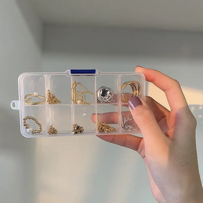 Clear 10-Grid Portable Jewelry Organizer Box