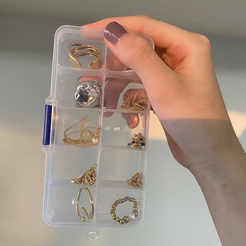 Clear 10-Grid Portable Jewelry Organizer Box