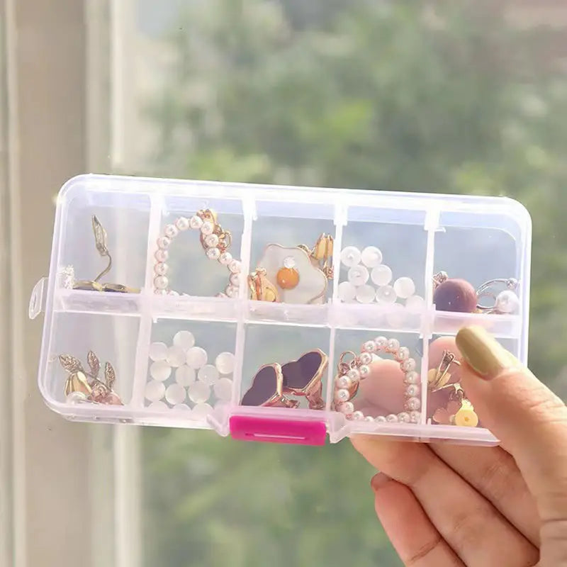 Clear 10-Grid Portable Jewelry Organizer Box
